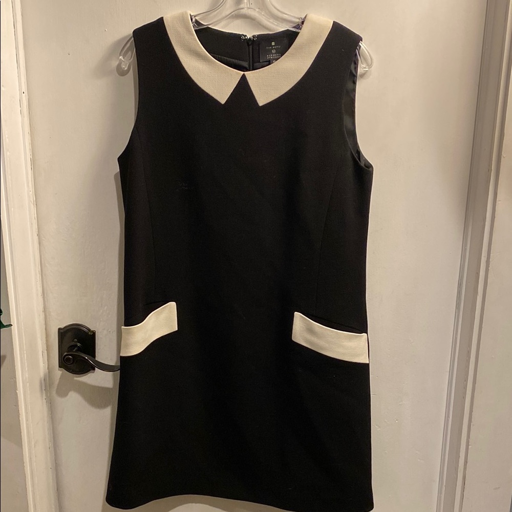 Lisa Perry Black and White wool Sheath Dress with Peter Pan Collar